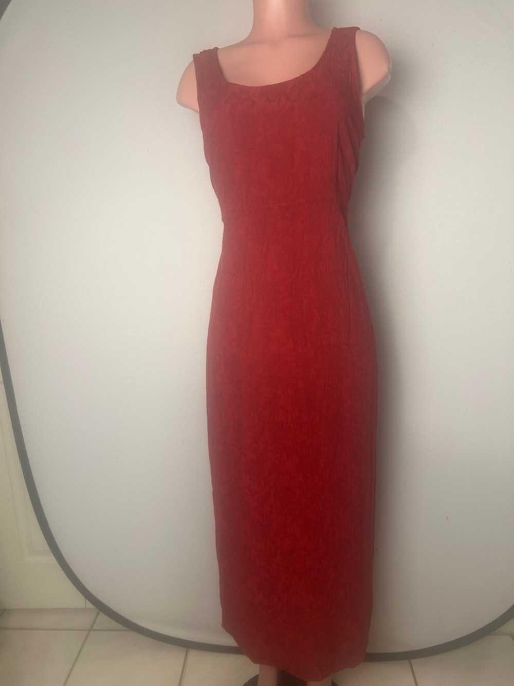 Vintage 90s Karin Stevens Sleeveless Midi Dress Floral Red Size 8